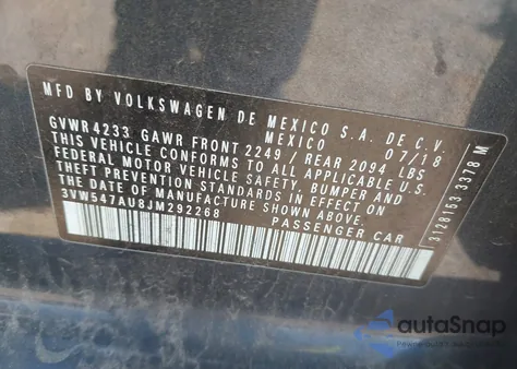 2018 Volkswagen Golf Gti 2.0T Autobahn/2.0T S/2.0T Se z USA, uszkodzony, nr VIN 3VW547AU8JM292268